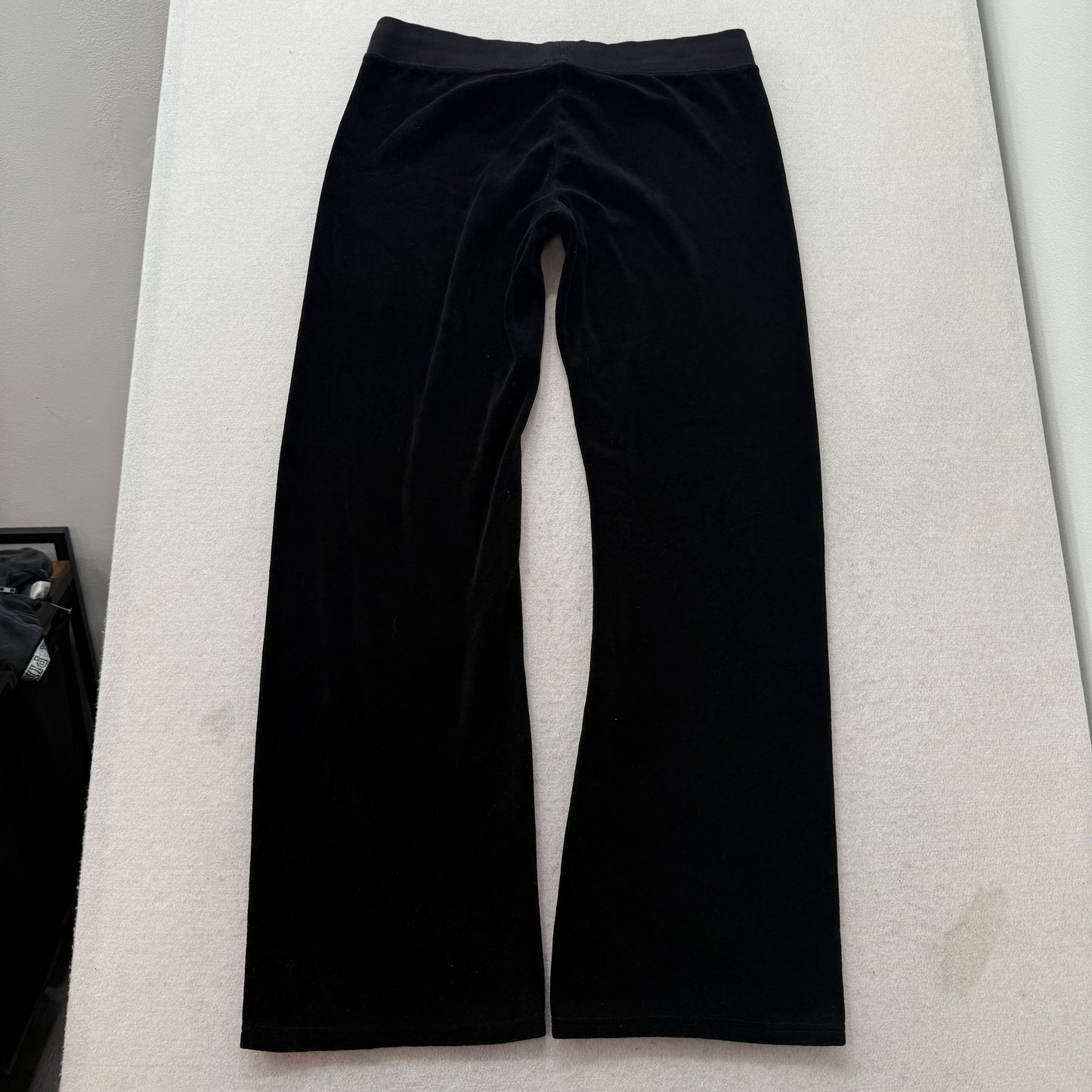Juicy Couture Women's Jet Black Velour Flared Track Pant Logo Preppy Y2K Size L