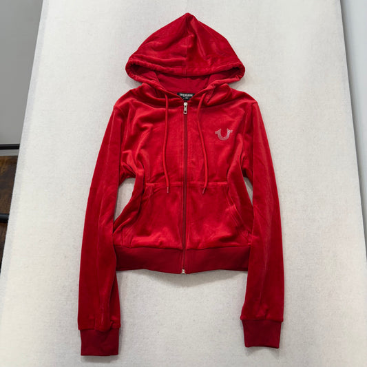True Religion Red Velour Rhinestone Wings Zip Hoodie Y2K NWT Size M