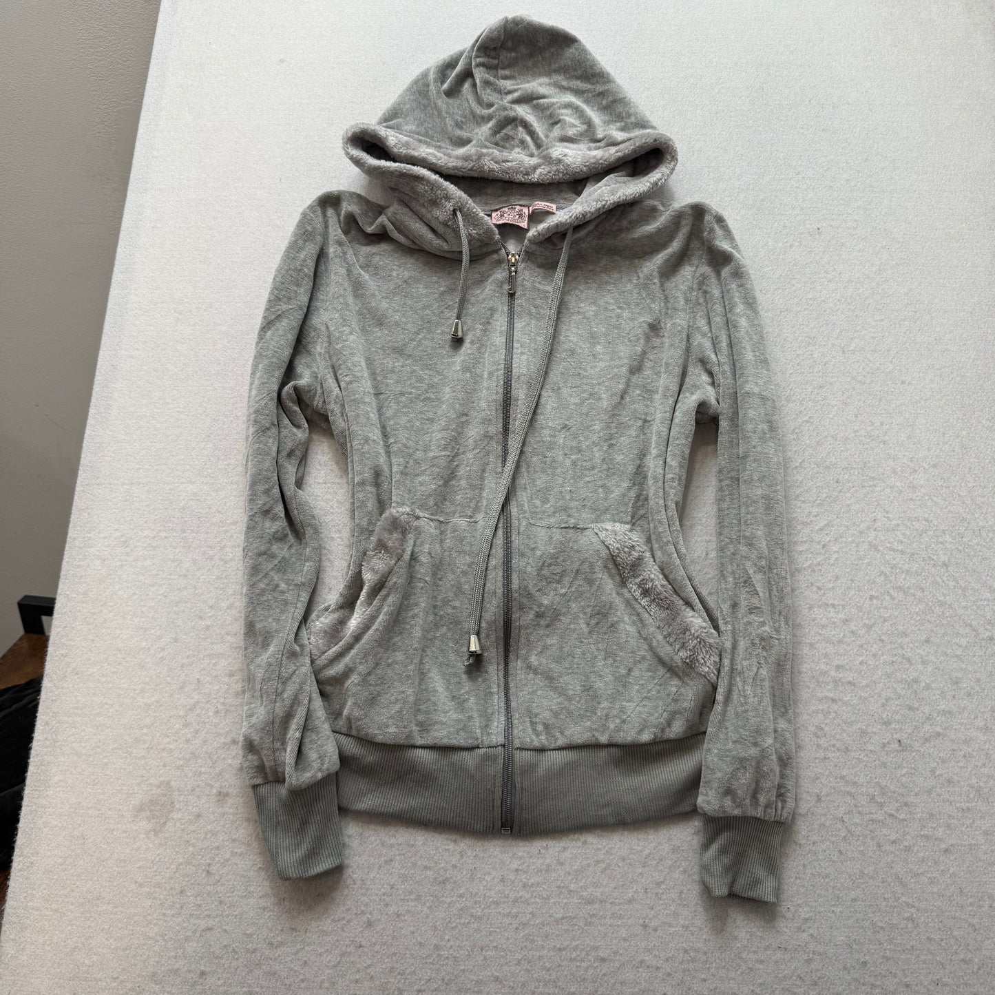 Vtg Juicy Couture Women's Heather Gray Velour Tracksuit Set Hoodie & Pant Size L