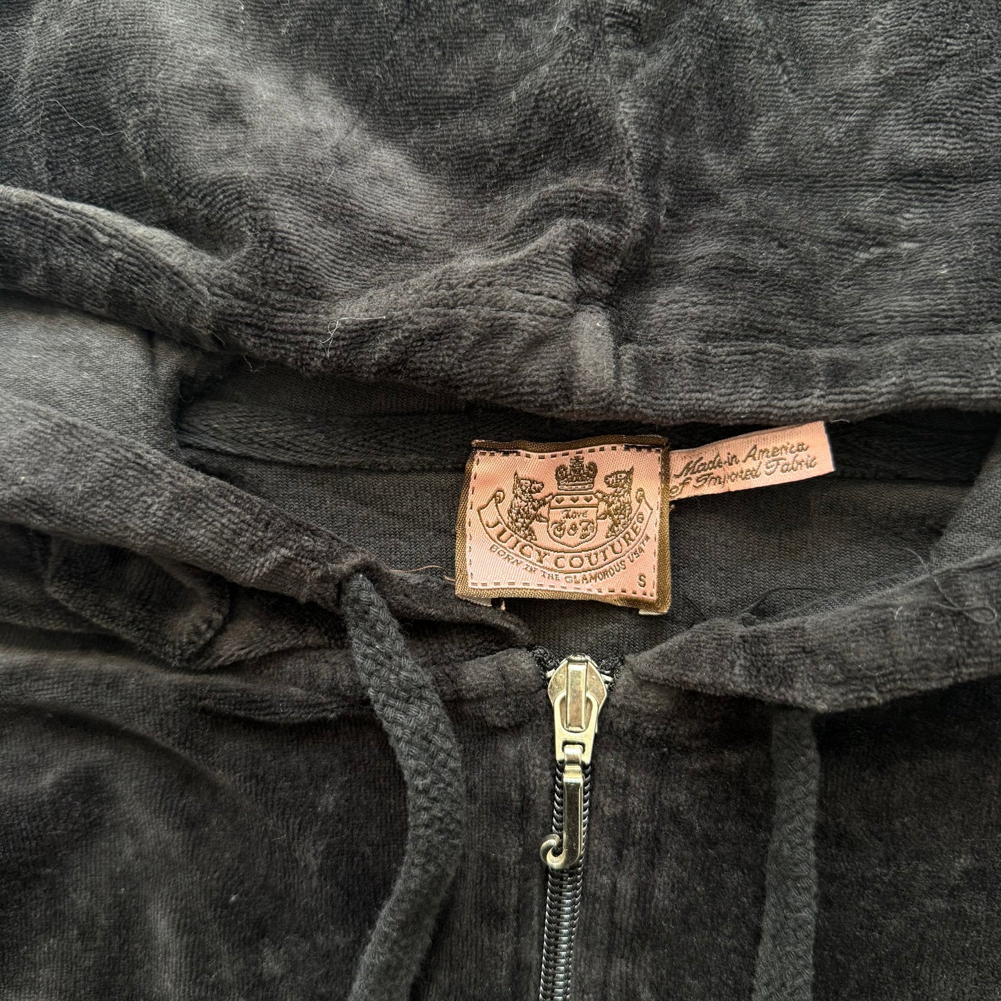 2003 Vintage Juicy Couture Women Black Velour Tracksuit Set Hoodie & Pant Size S
