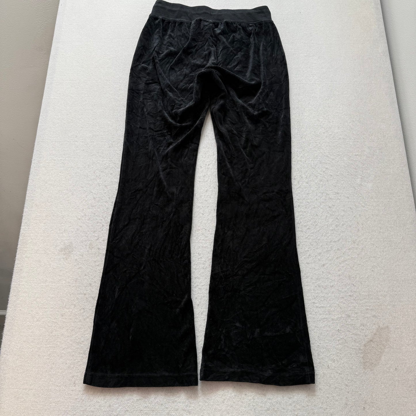 Vintage Juicy Couture Women's Black Velour Flared Leg Track Pant Dog Logo Size S