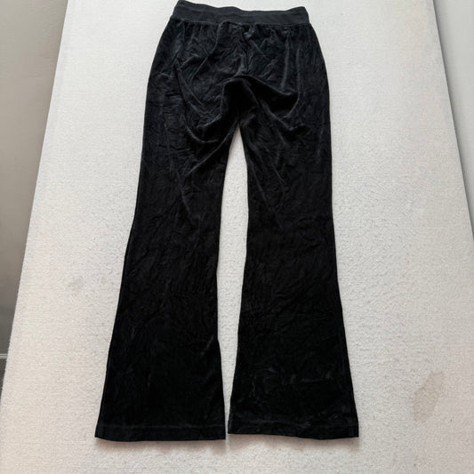 Vintage Juicy Couture Women's Black Velour Flared Leg Track Pant Dog Logo Size S