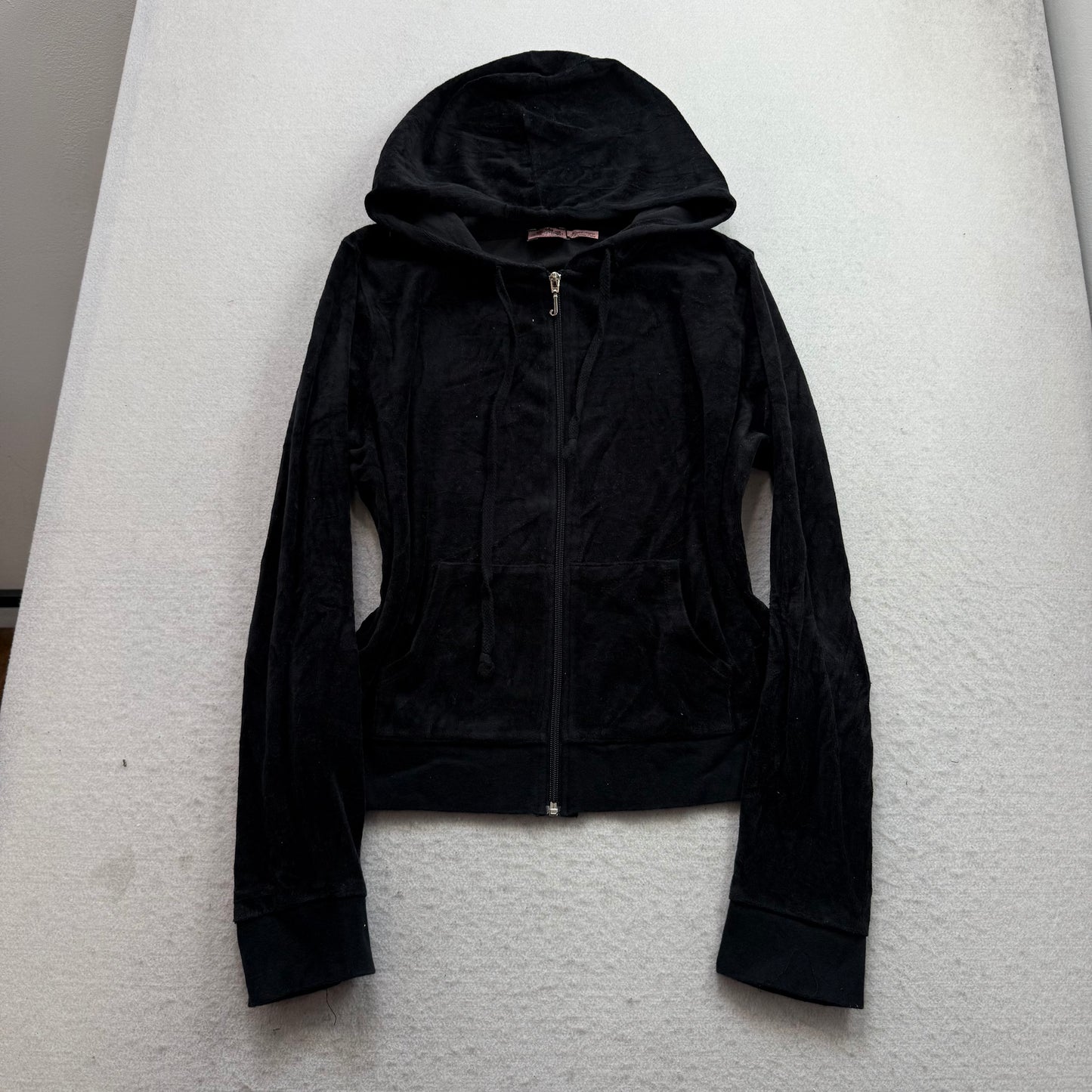 Vintage Juicy Couture Womens Black Velour Tracksuit Set Hoodie & Pant Y2k Size L
