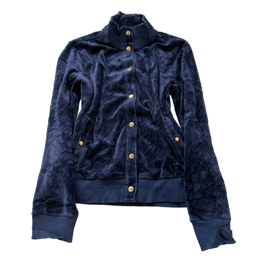 Lauren Ralph Lauren Women's Navy Blue Velour Track Jacket Snap Button Size M
