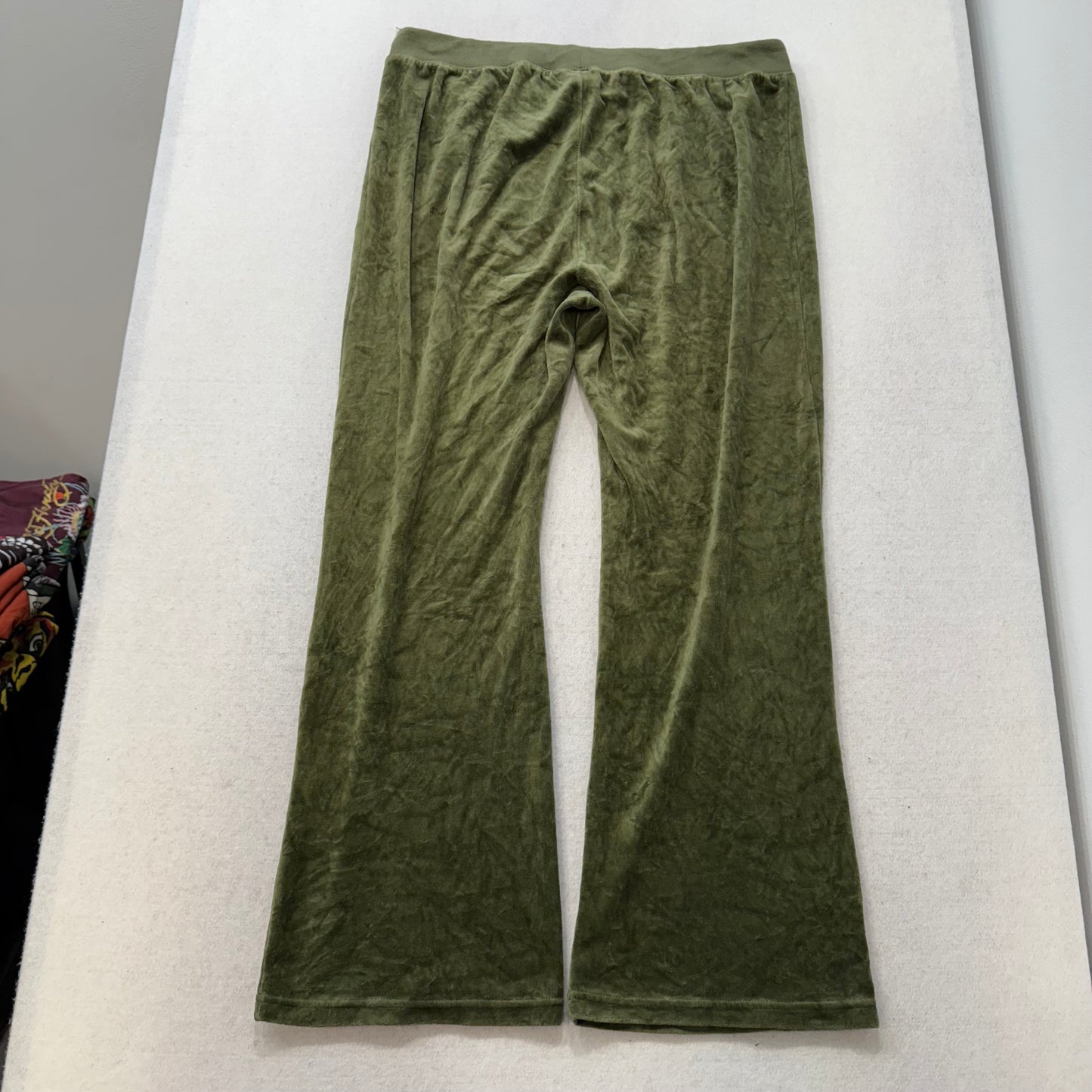 Juicy Couture Women's Olive Green Velour Flared Track Pant Loungewear Size XL