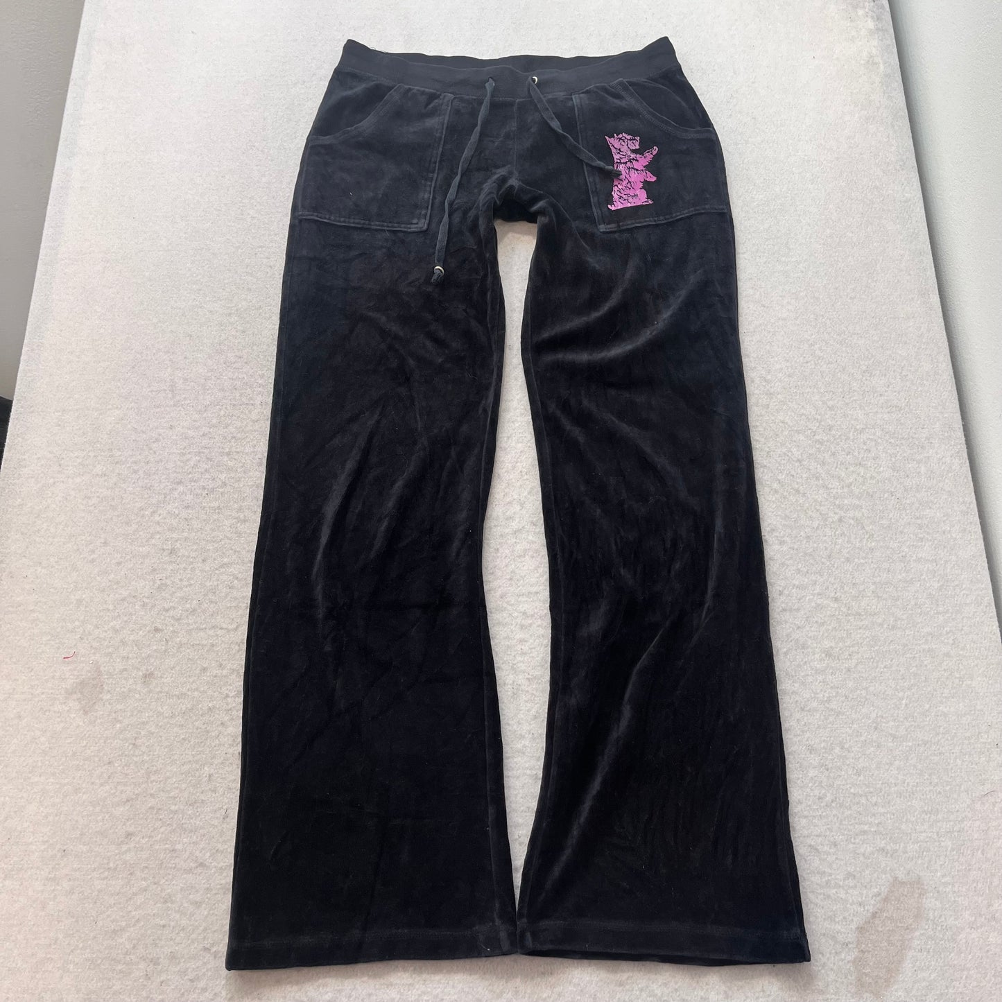 Vintage Juicy Couture Womens Black Velour Tracksuit Set Hoodie & Pant Y2k Size S