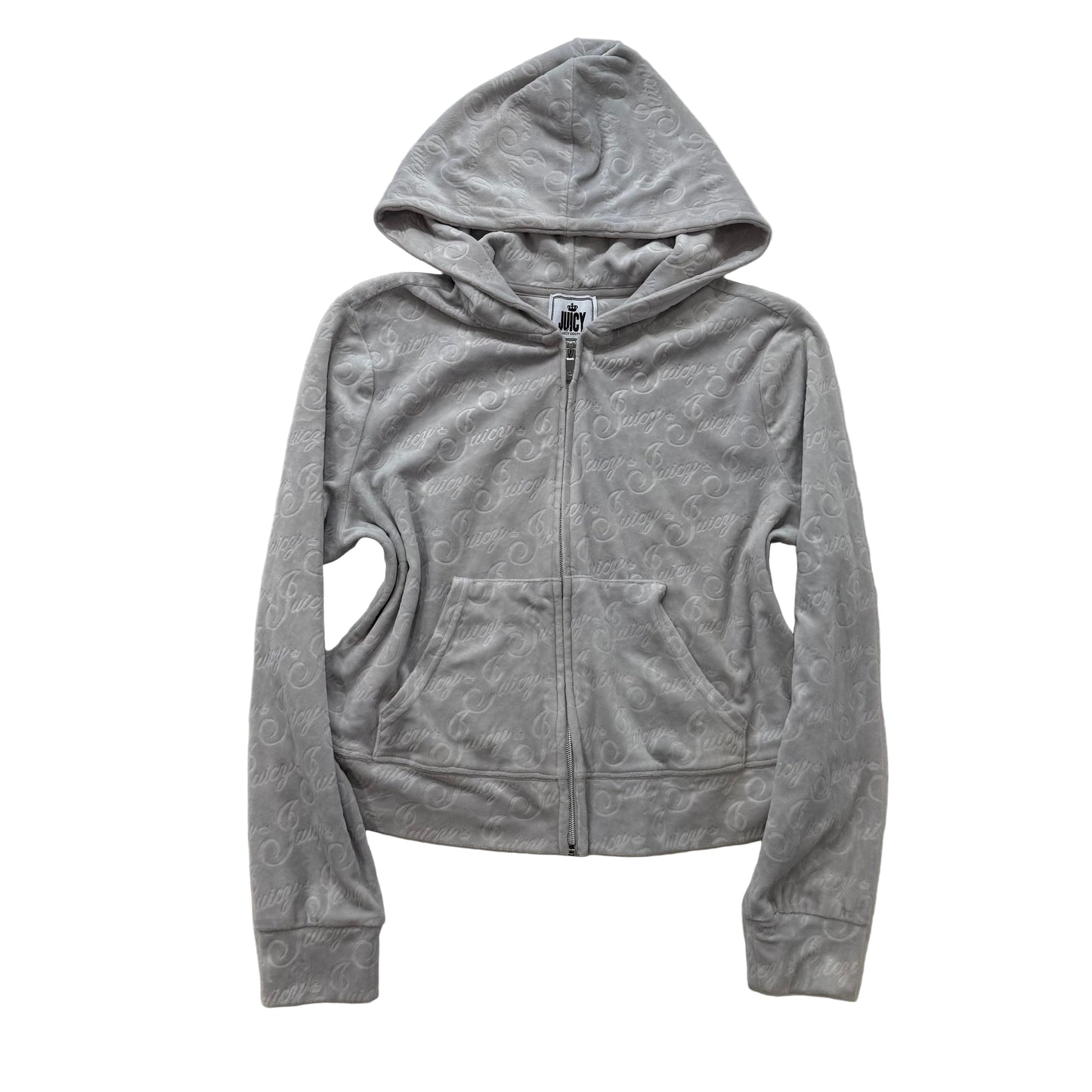 Vintage Juicy Couture Women's Gray Velour Full Zip Hoodie Juicy Embossed Size L