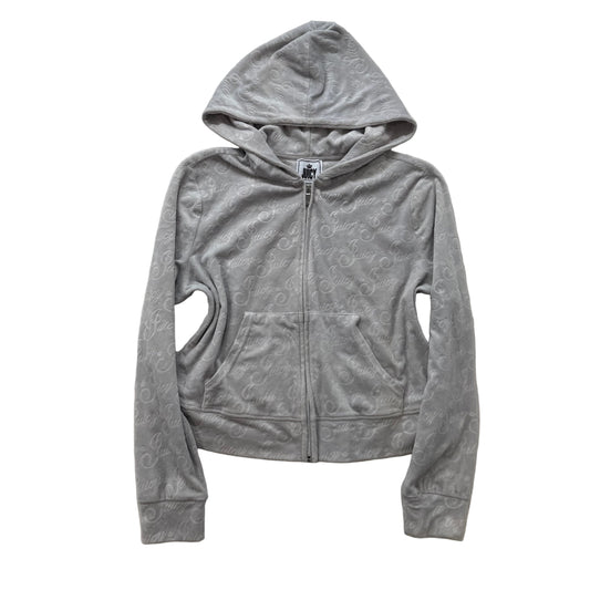 Vintage Juicy Couture Women's Gray Velour Full Zip Hoodie Juicy Embossed Size L