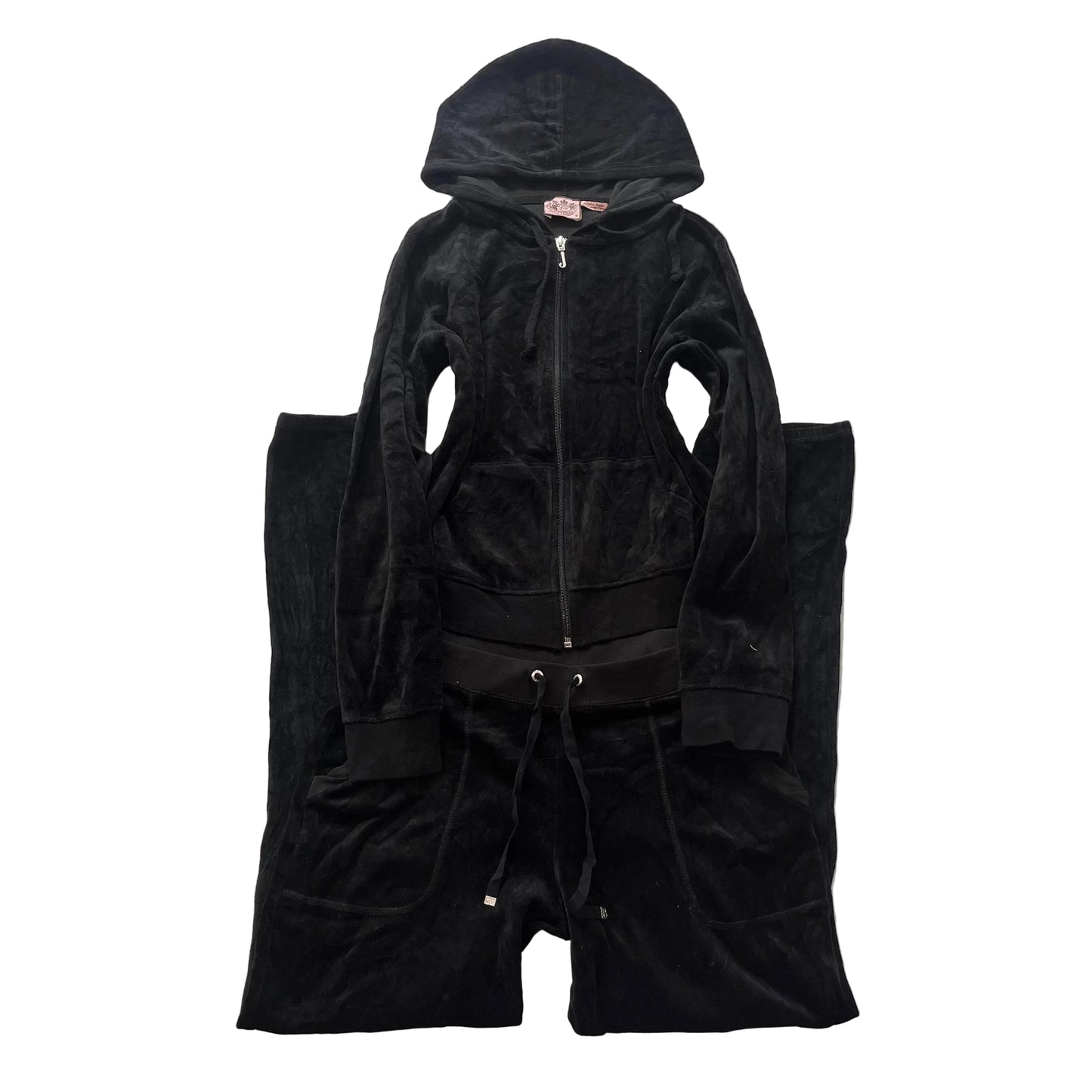 Juicy Couture Women's Black Velour Tracksuit Set Hoodie & Graphic Pant Size M/S