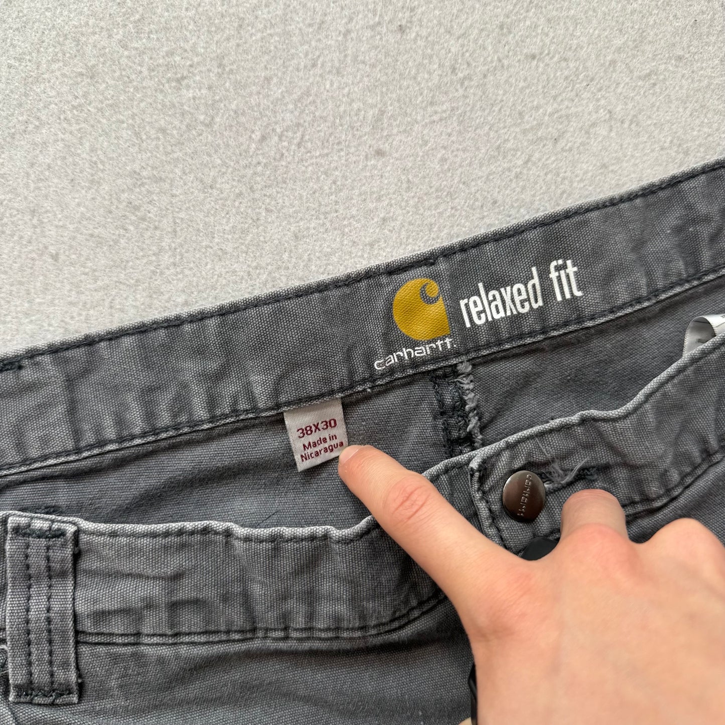 Carhartt Relaxed Fit Men's Gray Washed-Duck Double Knee Work Pants Size 38x30