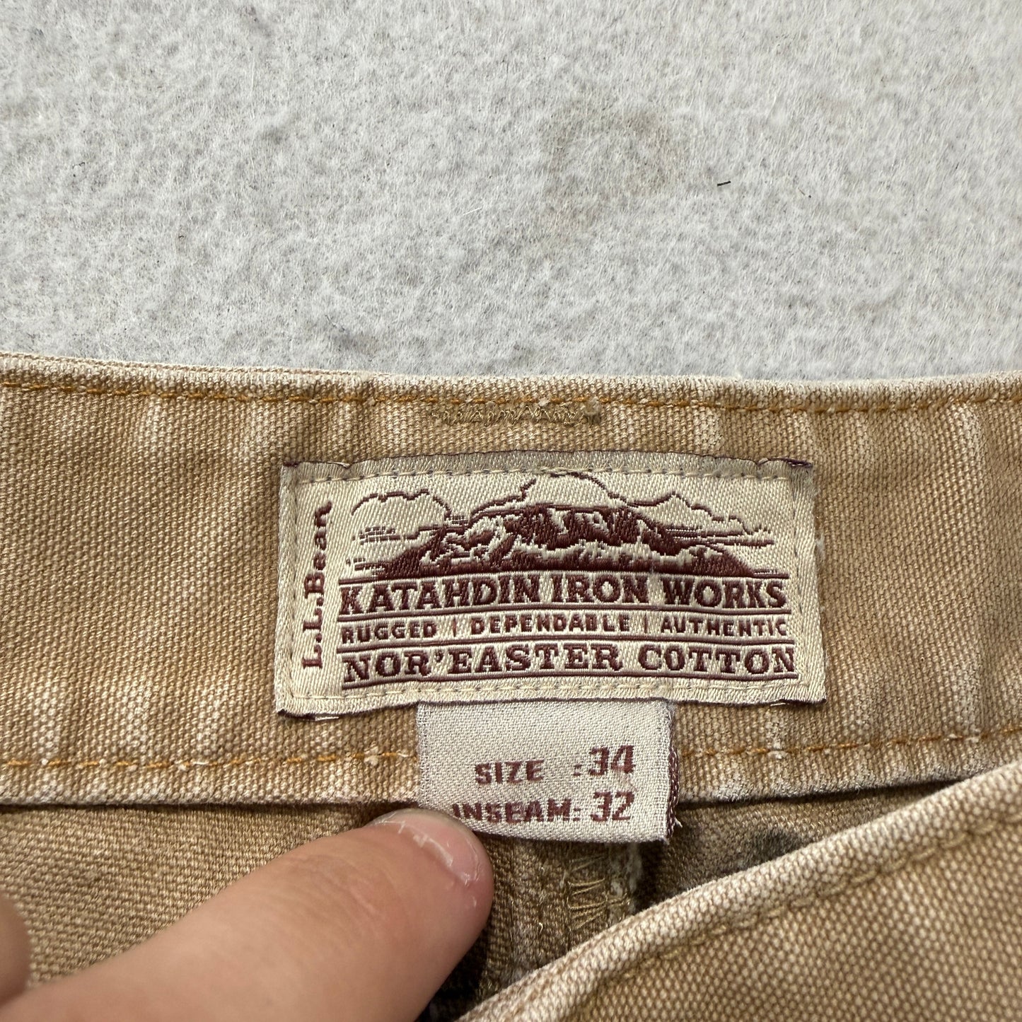 L.L.Bean Katahdin Iron Works Men's Tan Canvas Carpenter Pants Workwear Size 34