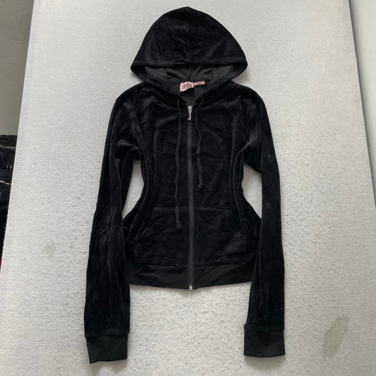 Vintage Juicy Couture Womens Black Velour Tracksuit Set Drawstring Y2k Size L/XL