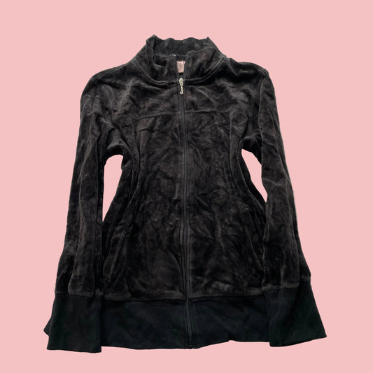 Juicy Couture Women's Charcoal Velour Zip-Up Track Jacket Mock Neck Classic - XL