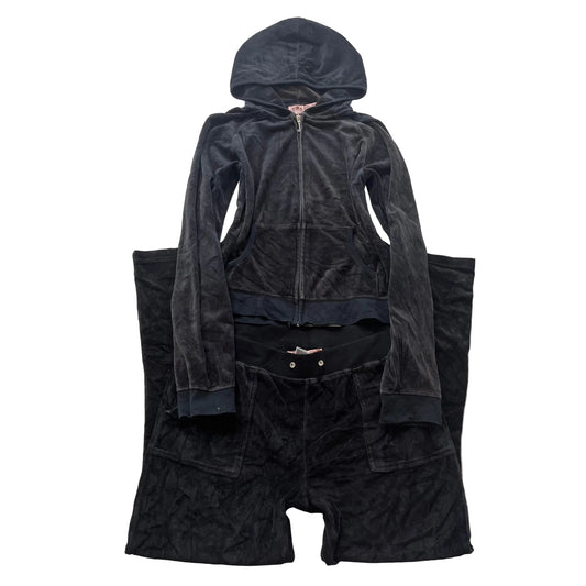 Juicy Couture Women's Charcoal Gray Velour Tracksuit Set Hoodie & Pant Size XL