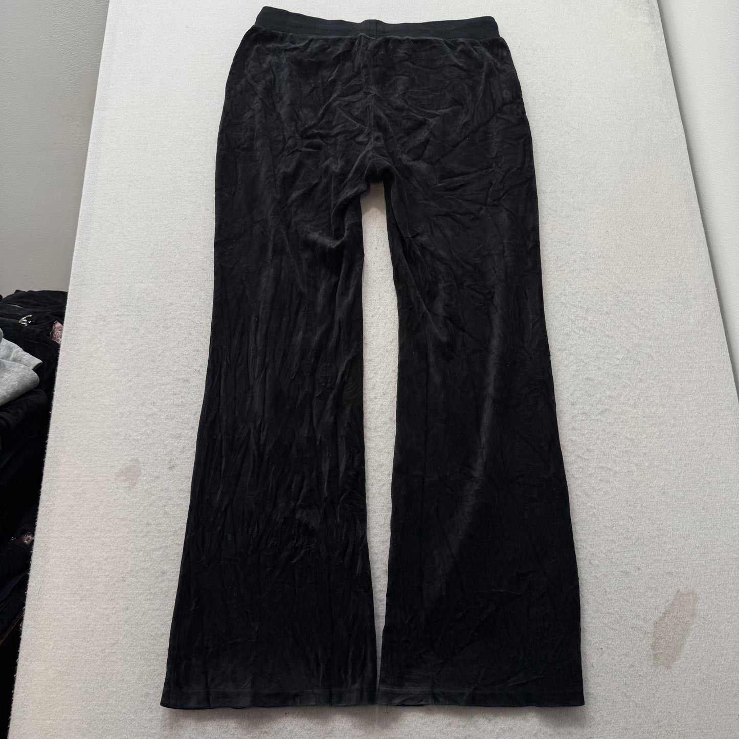 Juicy Couture Women's Black Velour Tracksuit Set Y2k Hoodie & Flared Pant Size M