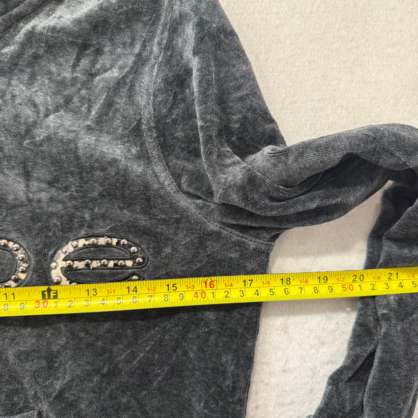Bebe Women's Black Velour Zip-Up Hoodie Drawstring Rhinestones Logo Y2k Size M