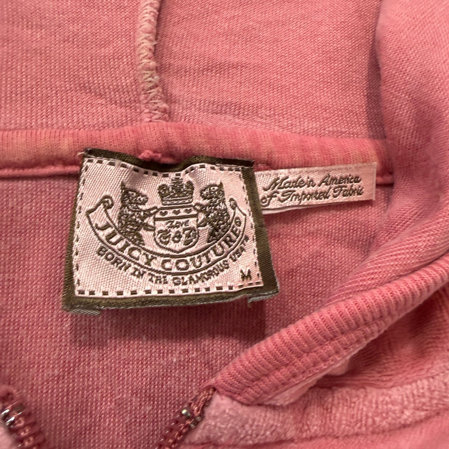 Juicy Couture Women's Rose Pink Velour Zip-Up Hoodie Pockets Loungewear Size M
