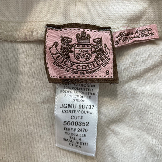 Vtg Juicy Couture Women's Cream Velour Flared Track Pant Rhinestones Logo Size S