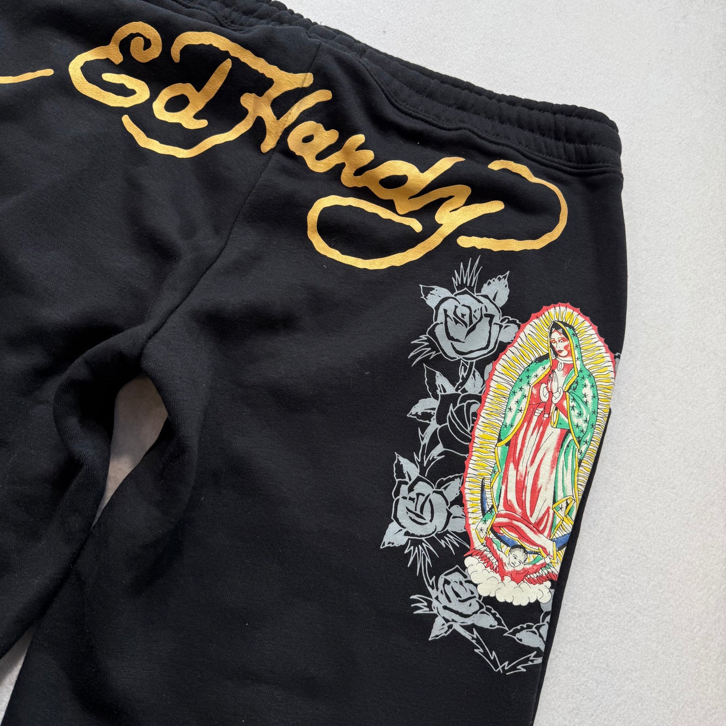 Ed Hardy Women's Black Wide Leg Track Pant Virgen de Guadalupe Graphic Size XL