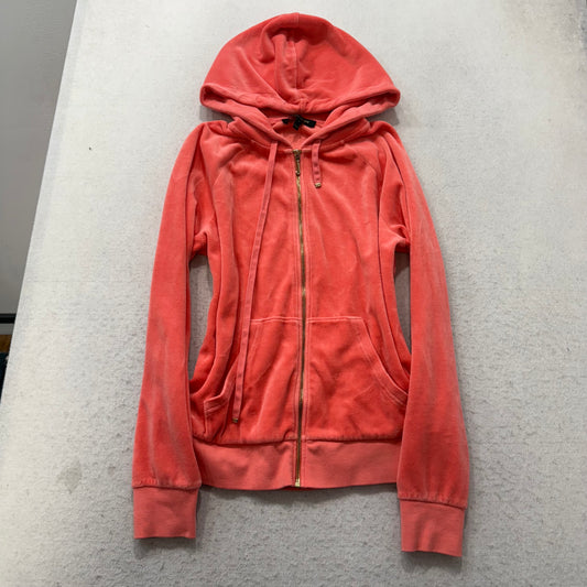 Juicy Couture “Choose Juicy” Women's Orange Velour Zip-Up Hoodie Rhinestone - S