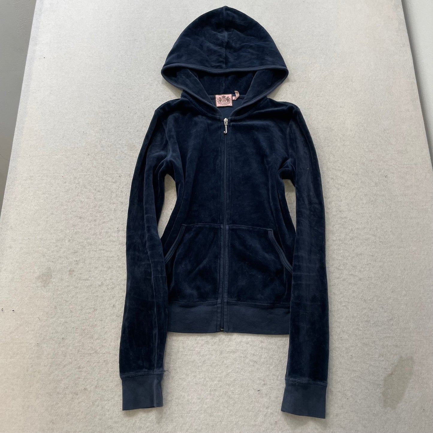 Juicy Couture Womens Navy Velour Tracksuit Set Hoodie & Pant Graphic Logo Size M