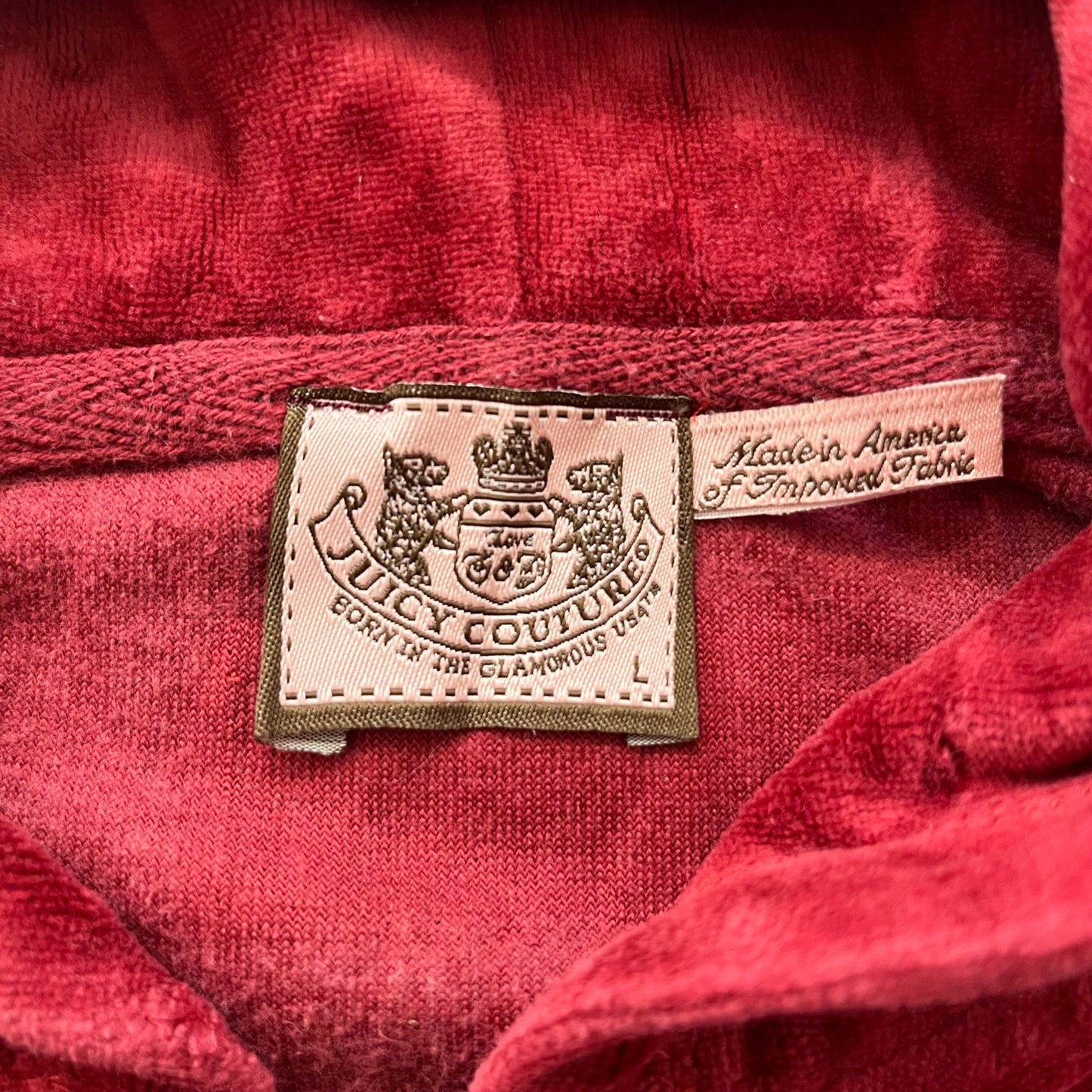 Vintage Juicy Couture Scottie Dogs Women's Maroon Velour Zip-Up Hoodie Size L