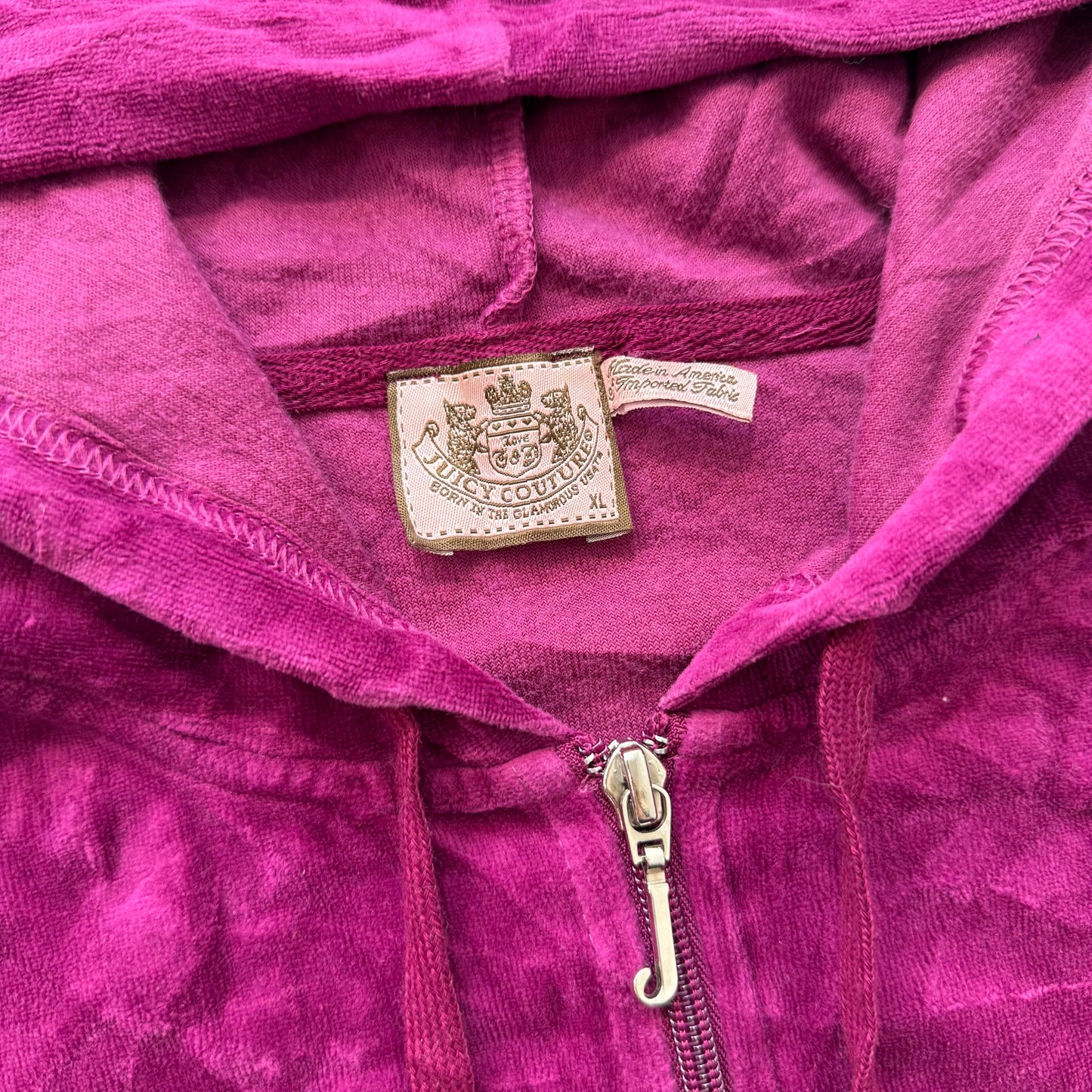 Juicy Couture Women's French Plum Velour Zip Up Hoodie Loungewear Preppy Size XL