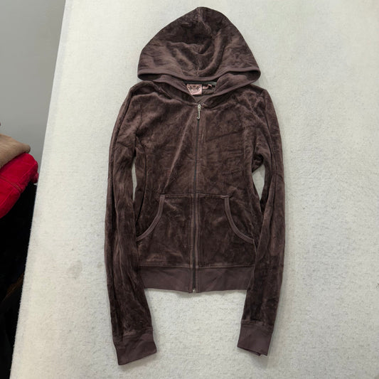 Juicy Couture Womens Dark Brown Velour Tracksuit Set Hoodie & Pant Logo Size M/L