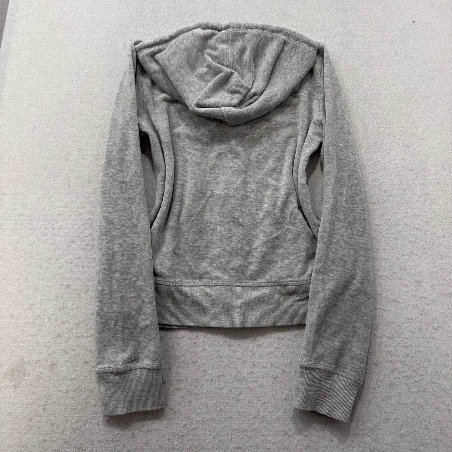 Vintage Juicy Couture Women's Heather Gray Velour Zip-Up Hoodie Pockets Size S