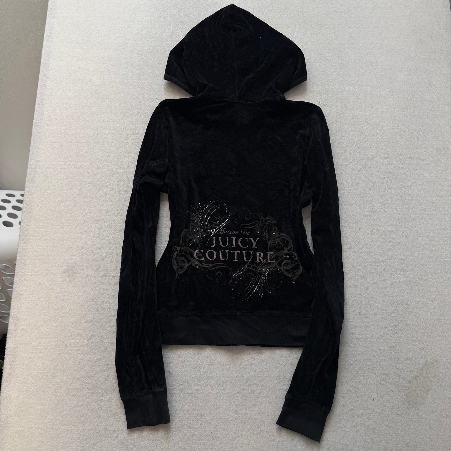 Juicy Couture Womens Black Tracksuit Set Zip Up Hoodie & Flared Pant Logo Size S