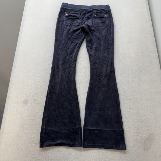 Vintage Juicy Couture Women's Navy Velour Flared Track Pant Studded Logo Size S