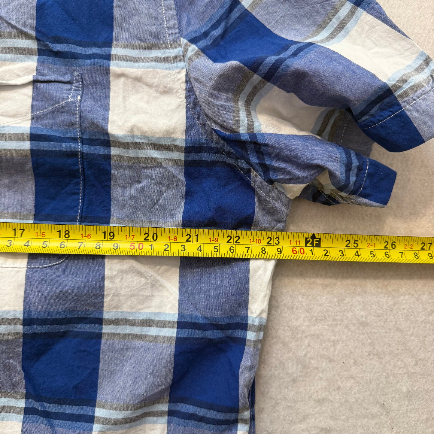 U.S. Polo Assn Men White Blue Plaid Cotton Button Down Shirt Short Sleeve Size L