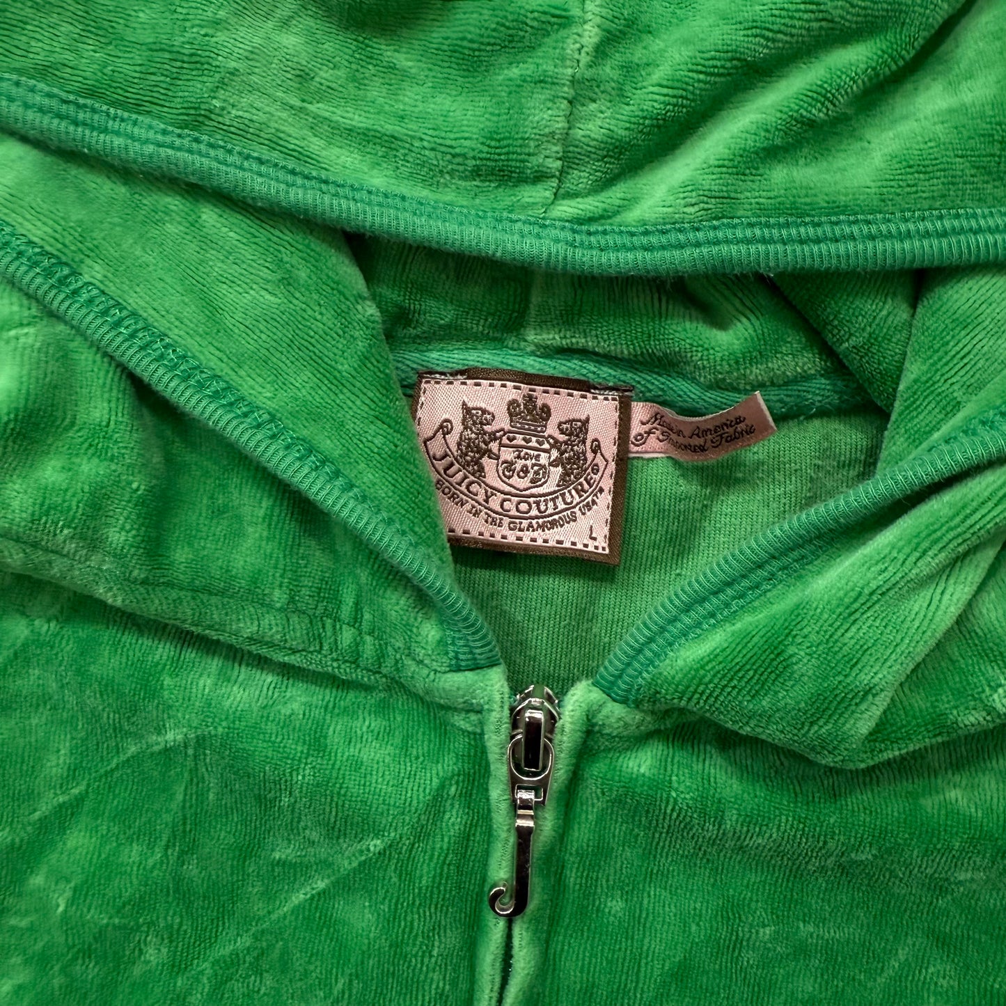 RARE Vintage Juicy Couture Scottie Dogs Womens Green Velour Zip-Up Hoodie Size L