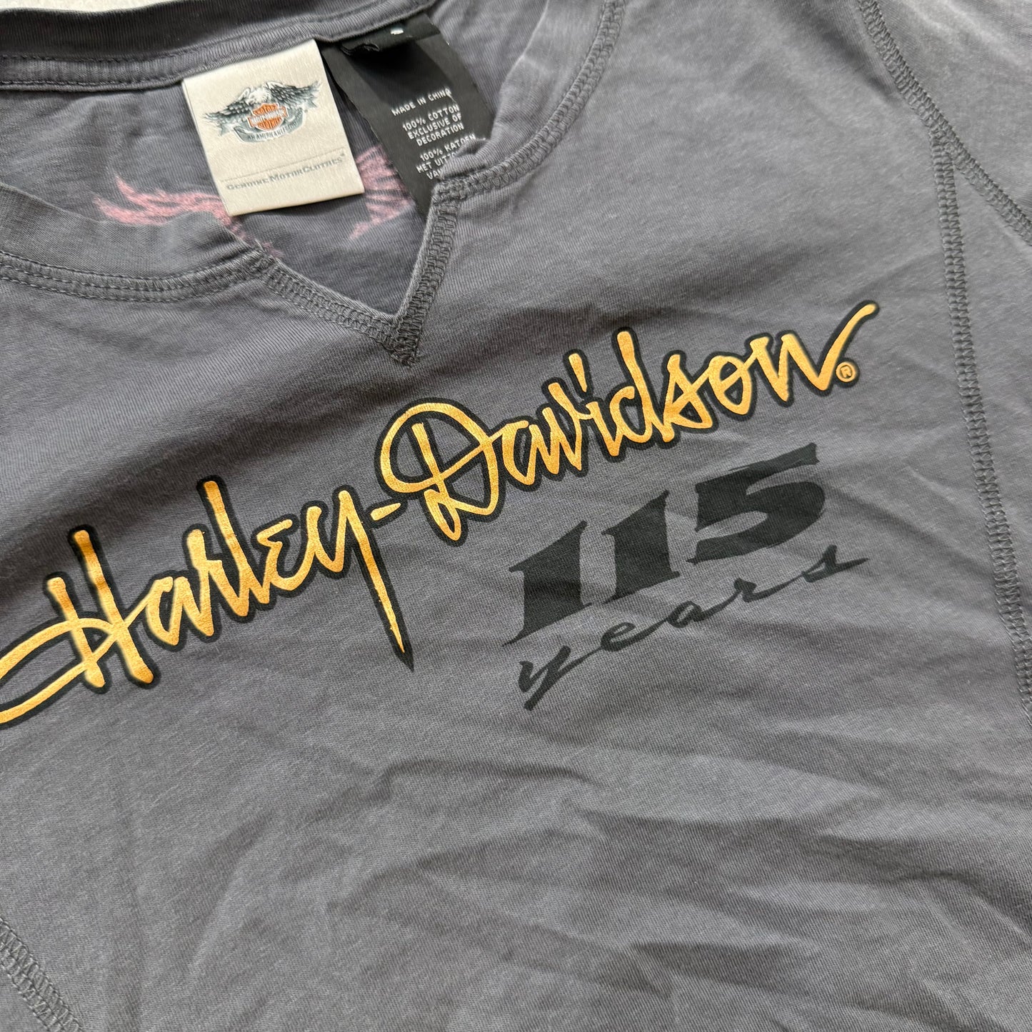 Harley-Davidson 115th Anniversary Women's Dark Gray Notch Neck T-Shirt Size S