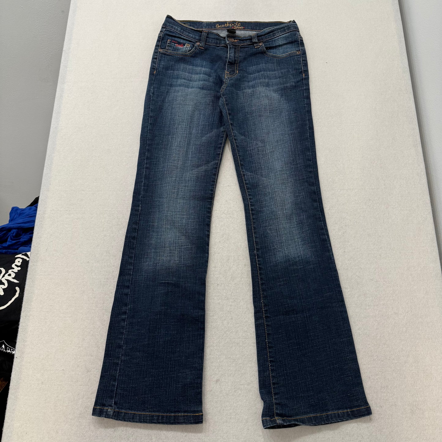 Southpole Blue Flared Bootcut Jean Back Logo Embroidered Low Rise Stretch Size 7