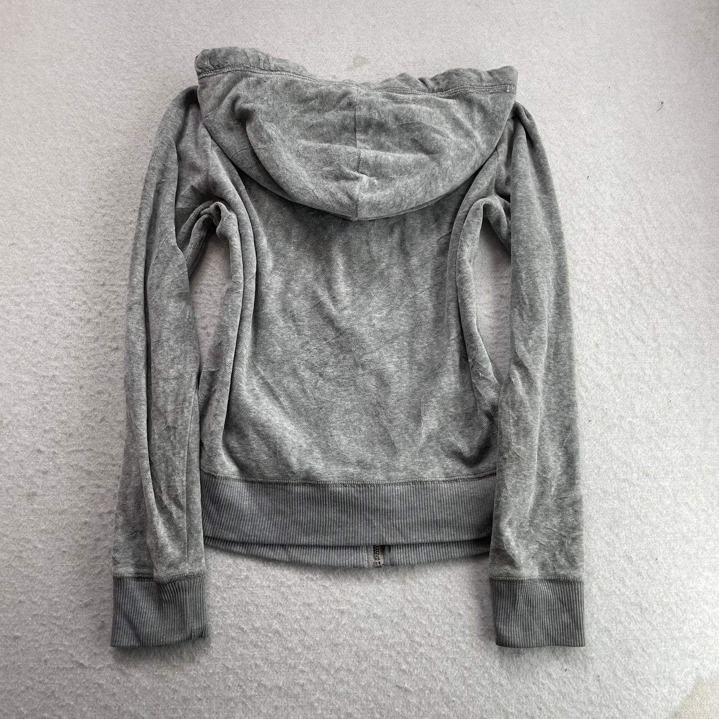 Hollister Women's Gray Velour Zip-Up Hoodie Drawstring Pockets Loungewear Size L