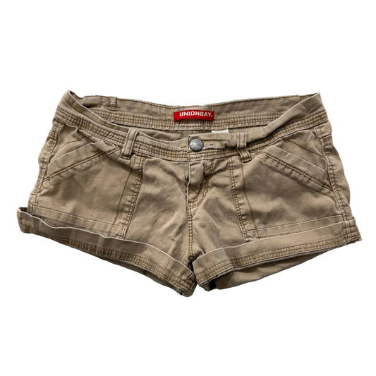 Unionbay Women's Tan Cotton Booty Shorts Diagonal Cargo Pocket Rolled Hem Size 7