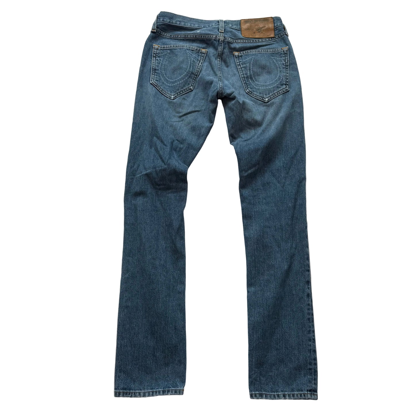True Religion Men's Medium Wash Blue Denim Distressed Slim Fit Jeans Y2K Size 29