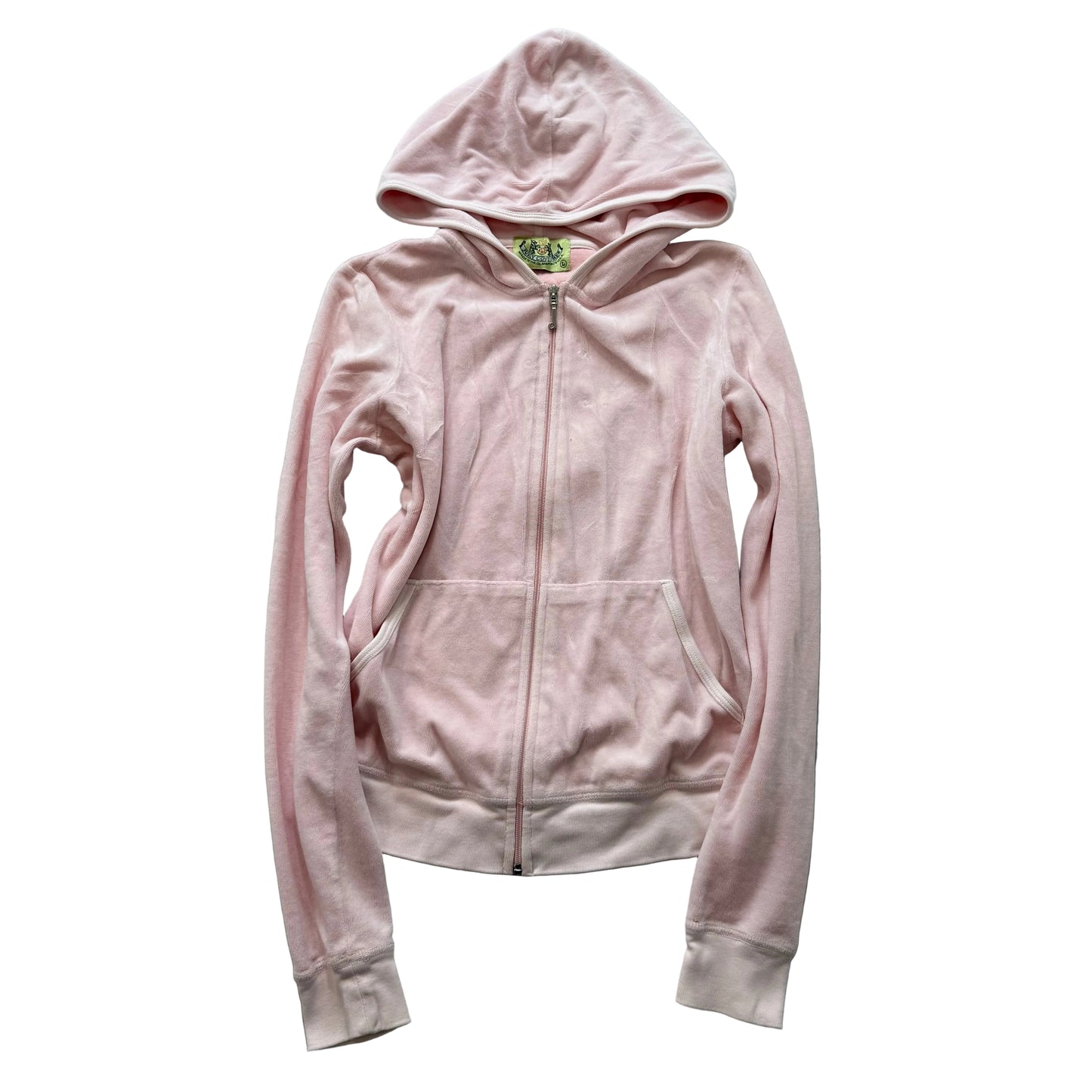 2003 Vintage Juicy Couture Women's Light Pink Velour Zip-Up Hoodie Y2K Size L