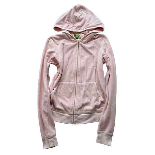 2003 Vintage Juicy Couture Women's Light Pink Velour Zip-Up Hoodie Y2K Size L