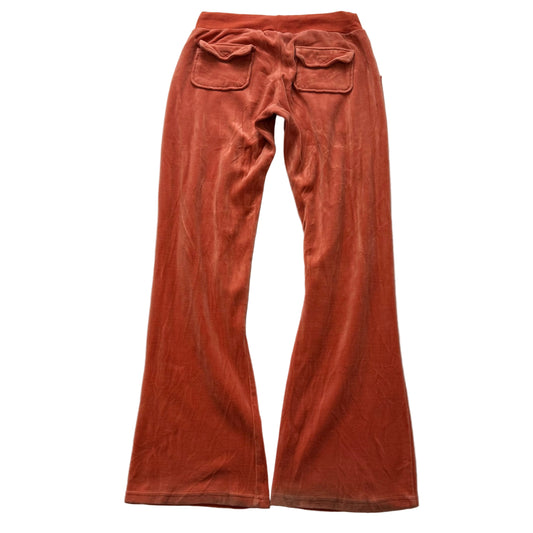 Vintage Juicy Couture Women's Rust Velour Flared Track Pants Pockets Y2K Size L