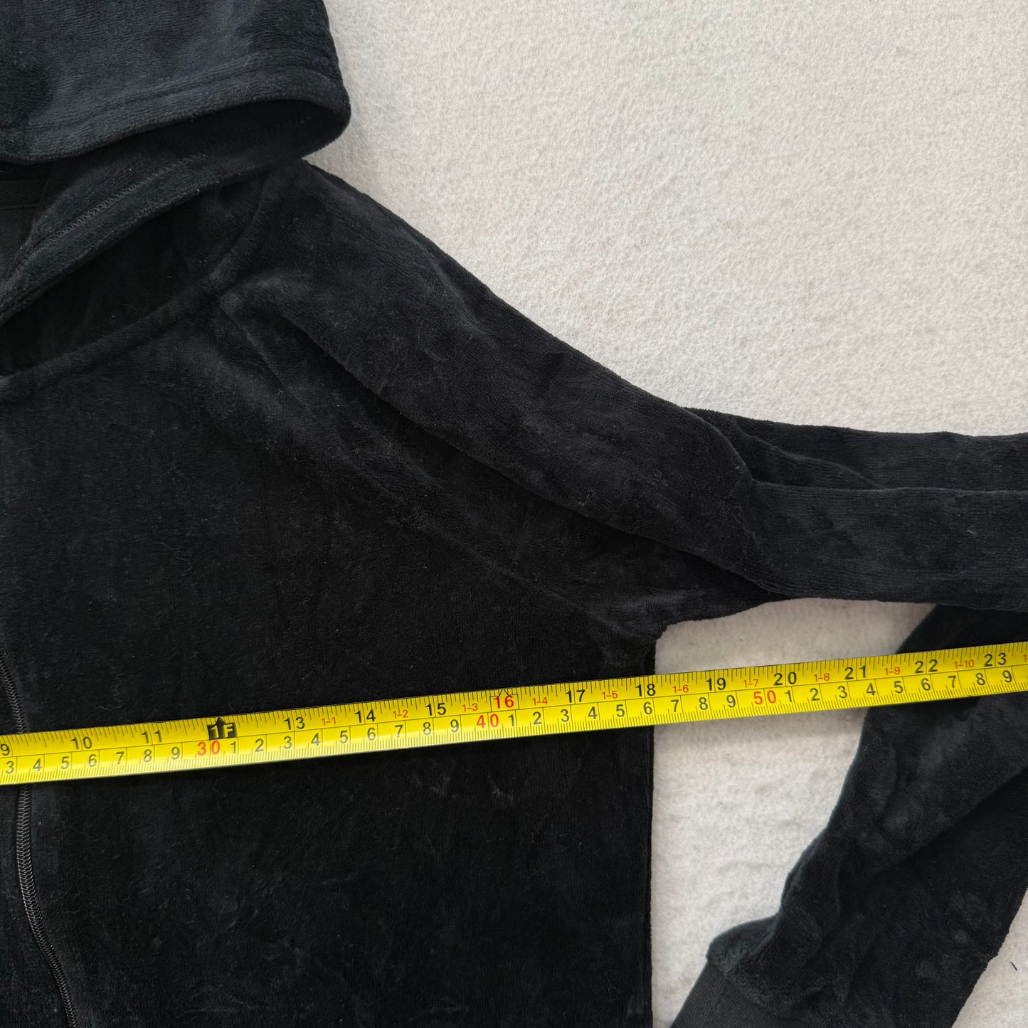 Vtg Juicy Couture Womens Black Velour Tracksuit Set Hoodie & Flare Pant Size M/L