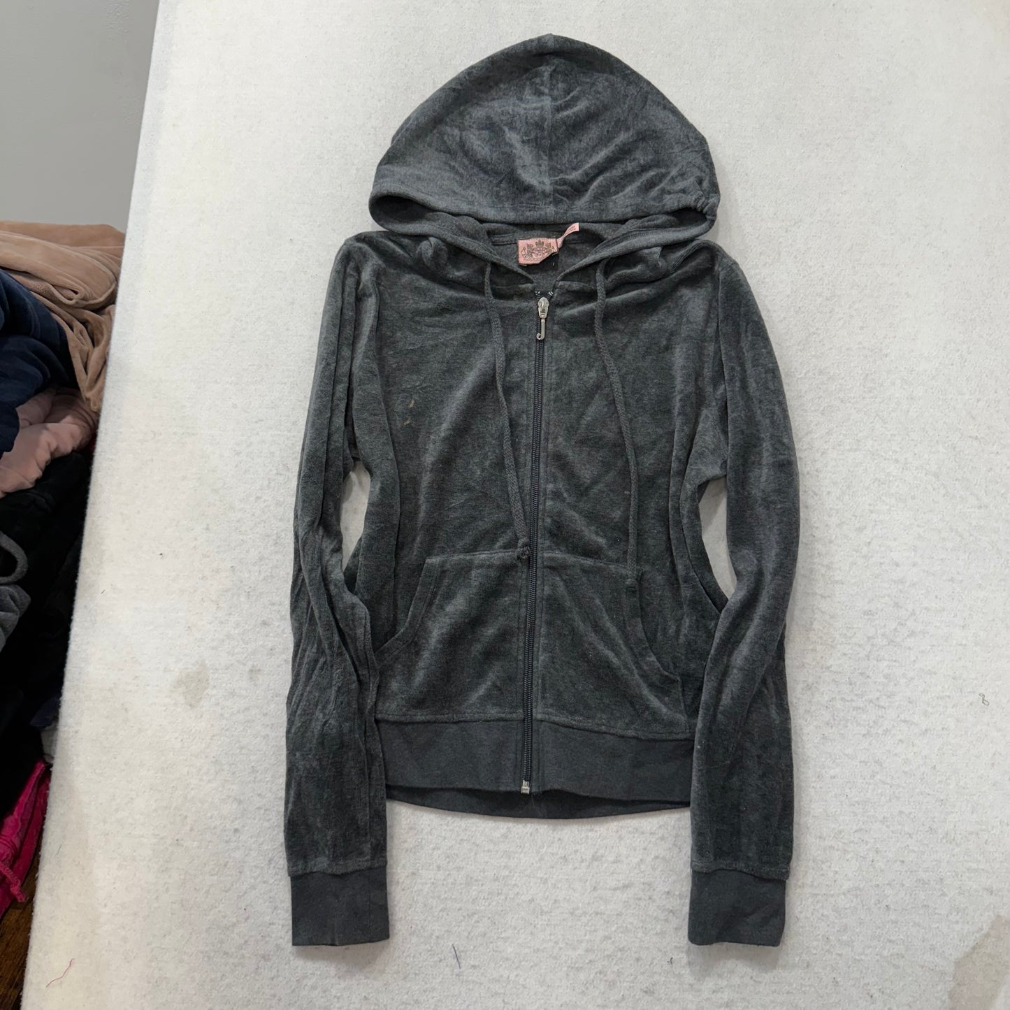 Vtg Juicy Couture Womens Charcoal Grey Velour Tracksuit Set Hoodie & Pant Size S