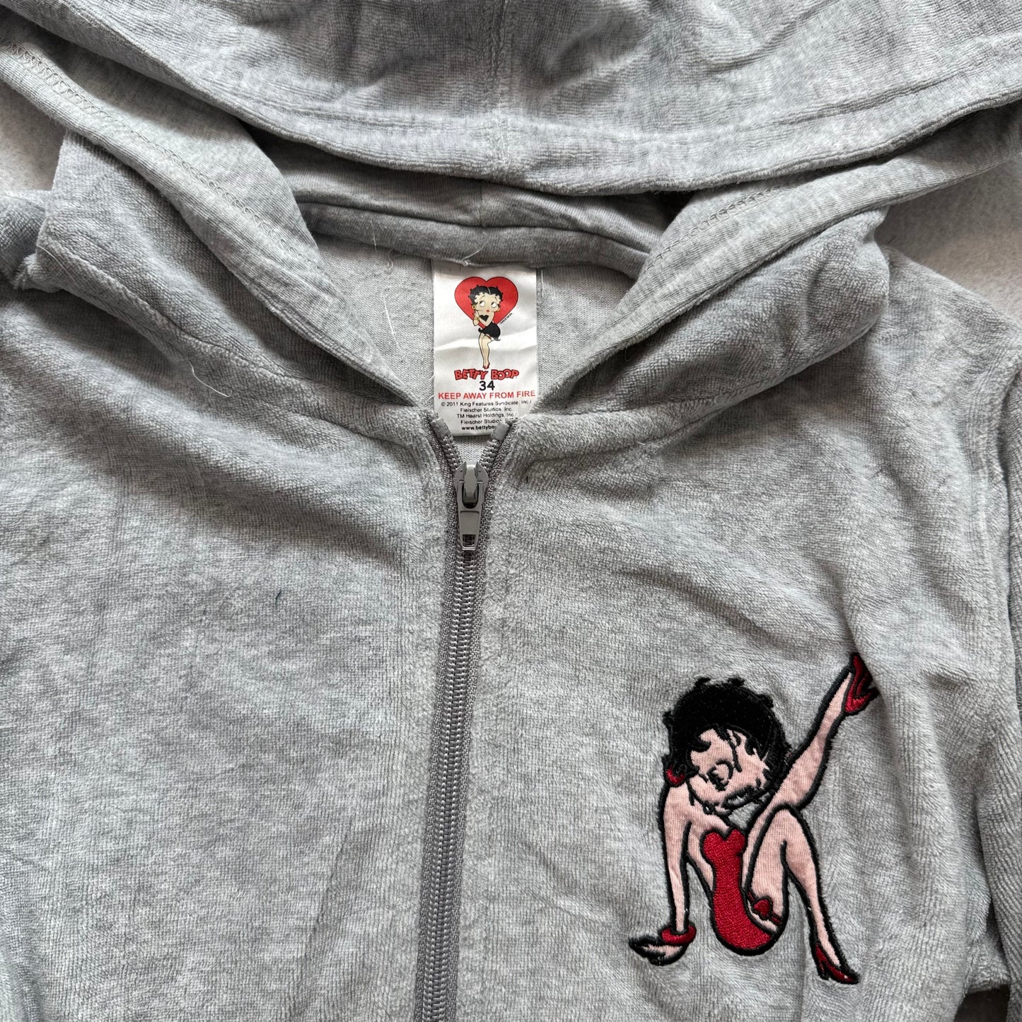 Vintage Betty Boop Women's Gray Zip-Up Hoodie Embroidered Logo Classic Size 34