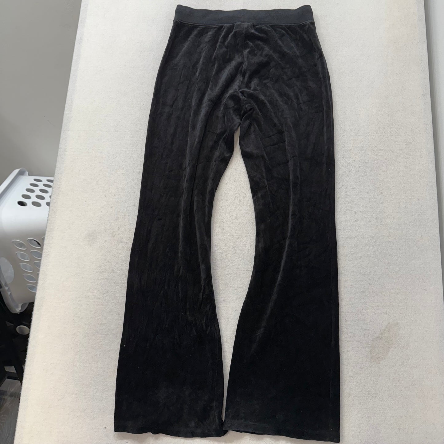 Vintage Juicy Couture Women's Black Velour Flare Track Pants Drawstring Size S