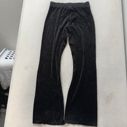 Vintage Juicy Couture Women's Black Velour Flare Track Pants Drawstring Size S