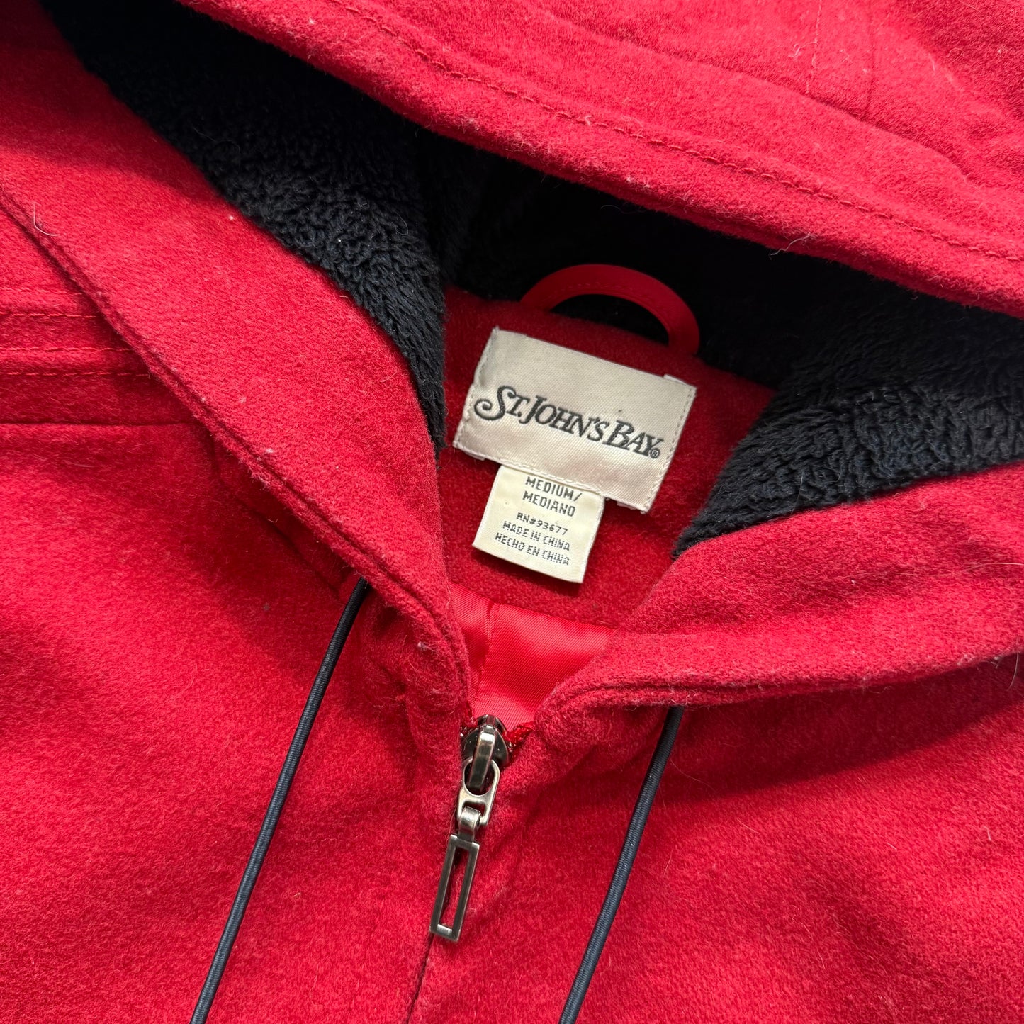St. John’s Bay red hooded drawstring coat with side pockets size M