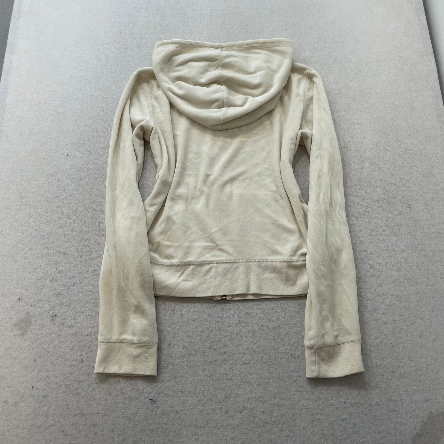 Vintage Juicy Couture Women's Cream Velour Tracksuit Sets Hoodie & Pant Size L