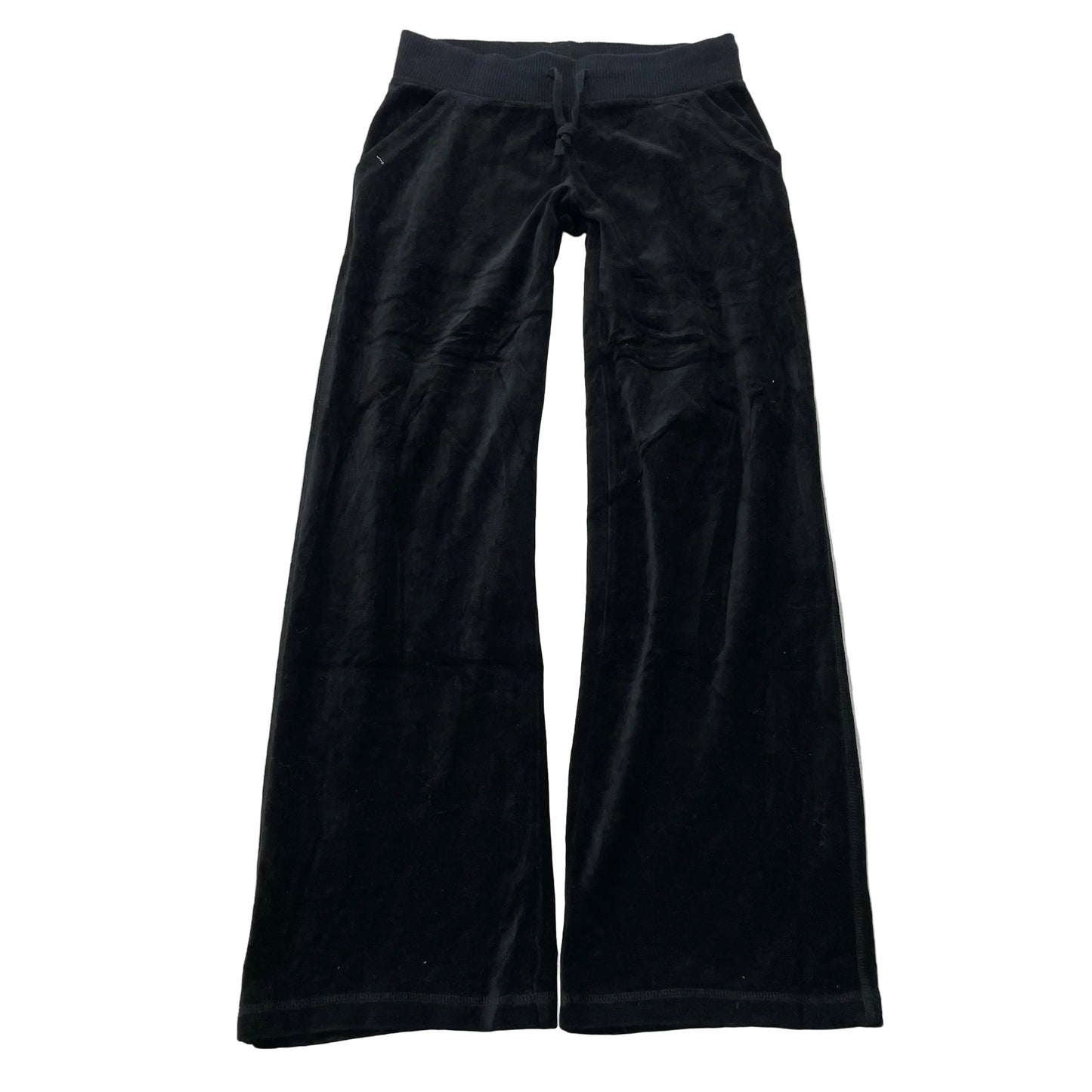 Vintage Juicy Couture Womens Black Velour Flare Track Pant Drawstring Y2K Size S