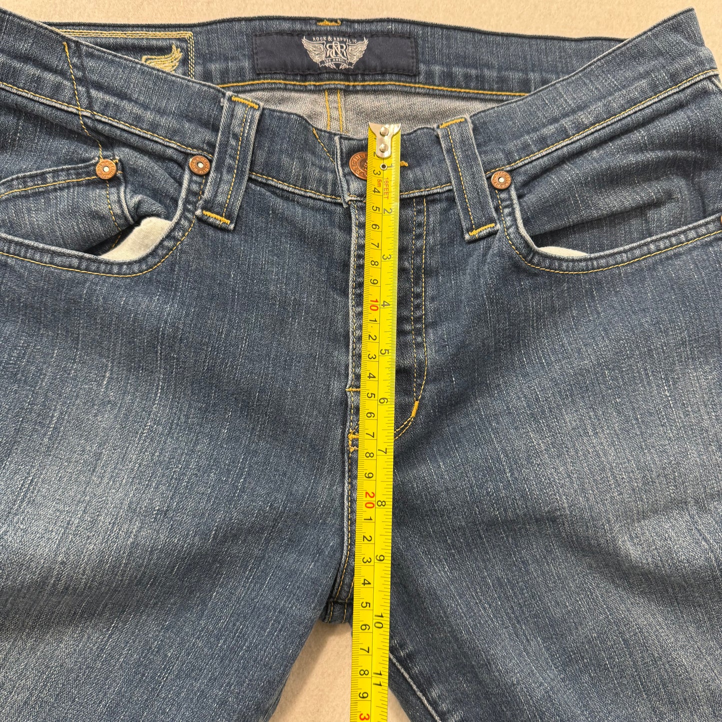Rock & Republic Kasandra Blue Flared Bootcut Jeans Embroidered Low Rise Size 33
